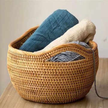 柳條筐越南編織籃帶把手的多功能籃子  蘋果形