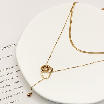 【世豐】PETER RABBIT 比得兔「戀鍊情深」雙層項鍊-玫瑰金