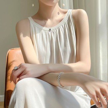 自帶法式溫柔！涼感掛脖冰絲中長款連衣裙無袖寬松過膝吊帶長裙夏