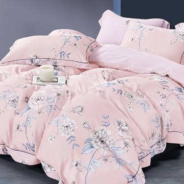 貝淇小舖 40支純天絲TENCEL 兩用被床包  床包4件式全鋪棉床包組  特大(35cm)  諾格粉