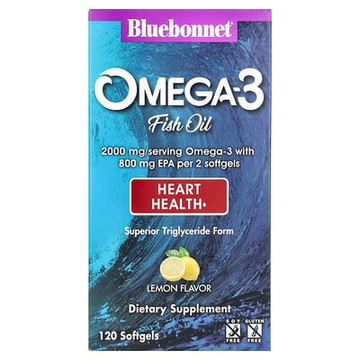 Bluebonnet Nutrition, Omega-3 魚油，心臟健康，檸檬味，120 粒軟膠囊（每粒軟膠囊 1000 毫克）