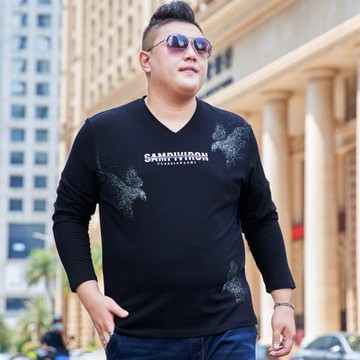 潮牌大碼男裝長袖T恤加肥加大秋季新款肥佬打底衫潮胖子上衣純棉