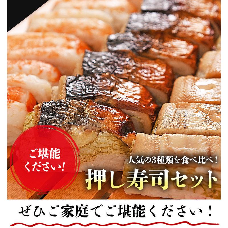 押し寿司 焼きサバ 穴子 エビ 3本 セット 大起水産 3種 1本(8貫)x3P お寿司 焼きさば アナゴ えび 送料無料 冷凍便 すし グルメ 食品 ギフト