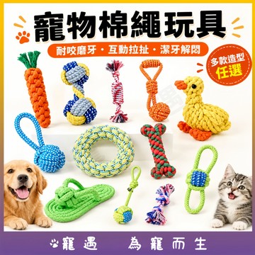 寵物棉繩玩具 狗狗玩具 耐咬磨牙 潔牙繩結玩具 拔河拉扯 互動玩具 幼犬啃咬 解悶玩具 毛孩陪玩玩具 多款造型任選