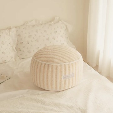 沐慕家居 條紋圓形坐墩 直徑45cm 高25cm  寬45cm 高25cm  奶茶色線條