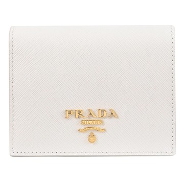 PRADA 1MV204 浮雕LOGO防刮皮革對開零錢短夾.白