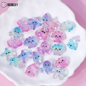 懶貓❤ 夜光水晶透色亮片海洋係列海星水晶diy樹脂配件卡通飾品手作髮夾 手作輔材 手作配件 diy配件 diy材料