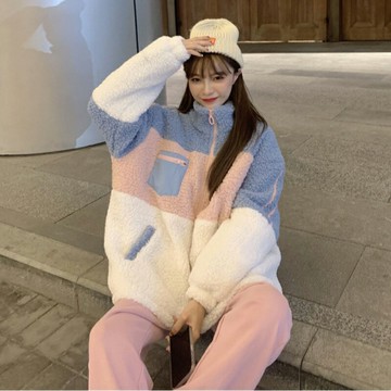 針織開衫羊羔毛外套女加絨加厚秋冬 韓版寬松INS潮開衫衛衣棉服【淘夢屋】
