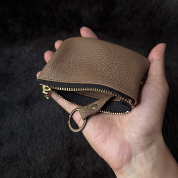 鹿皮拉鍊鑰匙包 摩卡棕 可裝鑰匙和零錢