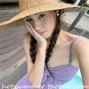 韓風ins淡紫少女蝴蝶結抹胸吊帶性感小胸顯瘦連體溫泉泳裝衣女夏