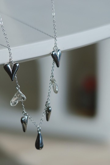 雪花愛心項鍊\愛心飾品 純銀鍊 可愛 情人項鍊 樹脂 浮誇項鍊