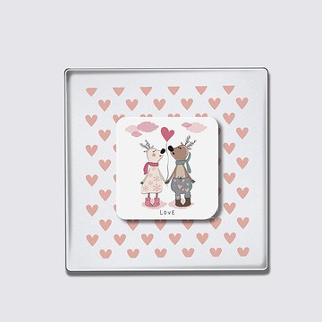 壓克力 LED 婚禮邀請卡 方形粉白情侶麋鹿 含紙信封 結婚禮物