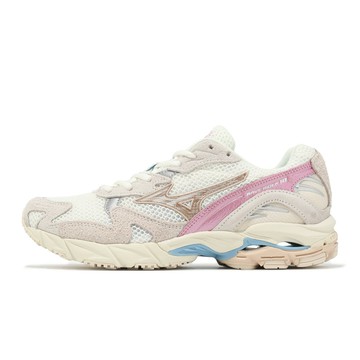 Mizuno 休閒鞋 Wave Rider 10 男鞋 女鞋 米白 粉 波浪片 皮革 復古跑鞋 美津濃  D1GA2428-01