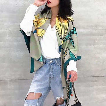 優雅田園風~百合花~130cm斜紋綢絲巾圍巾披肩女大方巾四季多用途