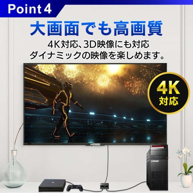 4K HDMI 分配器 テレビ 出力ゲーム 双方向 セレクター 切替器 モニタ