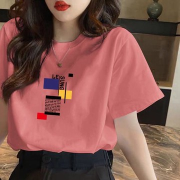 2023年新款夏季純棉大碼中年媽媽女裝體恤衫寬松休閑上衣短袖t恤