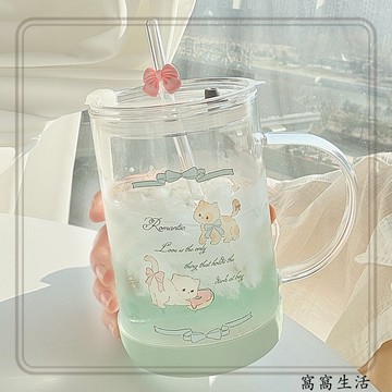 1000ml耐熱馬克杯 大容量杯子 ins玻璃杯 高顏值水壺 玻璃把手杯 帶蓋杯子 吸管玻璃杯 家用水杯 喝水杯