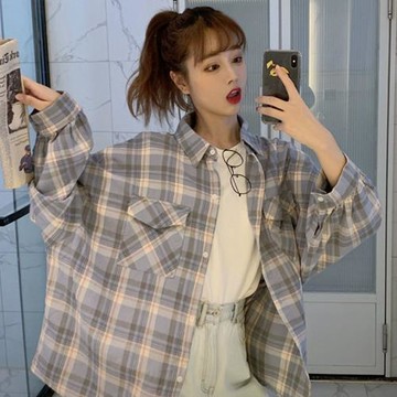 【10衣綾】韓版格紋百搭襯衫上衣(長袖襯衫/罩衫/薄外套/M-XL/KDTY-7350)