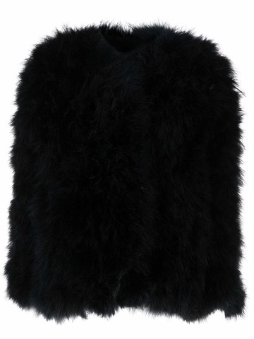 Christian Dior Pre-Owned - 1980s fluffy coat - women - Ostrich Feather/Silk - S - Black