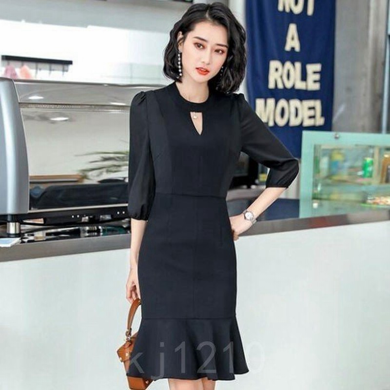 ワンピースレディースタイトワンピースオフィスワンピースフォーマルドレス通勤2色ブラックネイビー春夏 通販 Lineポイント最大0 5 Get Lineショッピング