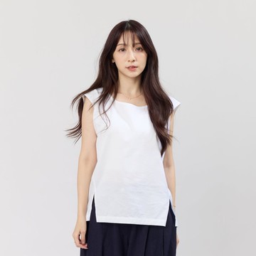 Dolly 簡約棉質夏日無袖小開岔上衣/ 純白