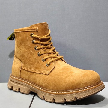 特價撿漏工廠原單尾貨男鞋厚底耐磨馬丁靴休閑靴子圓頭短筒大黃靴