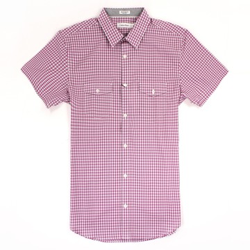 美國百分百【全新真品】Calvin Klein 襯衫 CK 男衣 短袖 格紋 休閒 上衣 M L號 灰 粉紅色 E208
