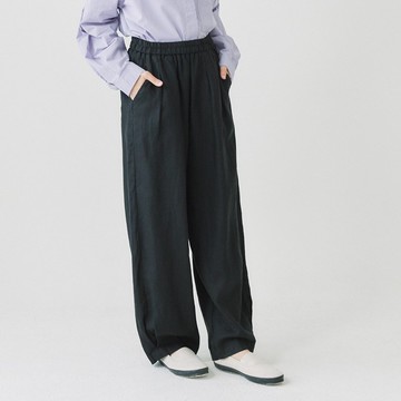 【Simply Yours】壓摺縮口全長亞麻褲 黑F