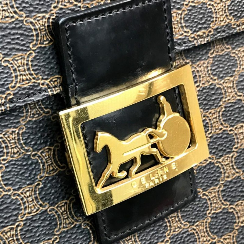 CELINE セリーヌ ロゴ 馬車金具 マカダム ハンドバッグ メイクボックス 
