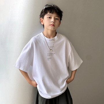 【中大男童】痞帥風簡約圓領寬鬆百搭T恤