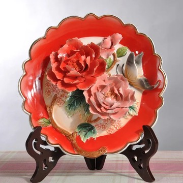 台灣藝術瓷Function Art  陶瓷浮雕3D掛盤 花好月圓 年節禮物