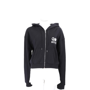 MOSCHINO MO5CH1NO JEANS 愛與和平刺繡黑色連帽運動衫 外套