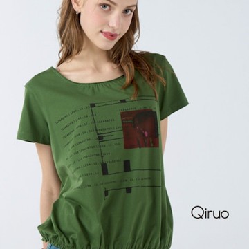 Qiruo奇若春夏專櫃綠色短袖上衣7008A胸前造型