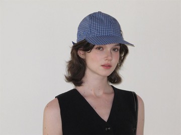 經典藍白格紋 軟頂金屬裝飾帽子 logo運動棒球帽