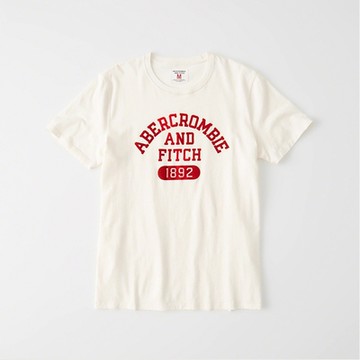 A&F 熱銷刺繡文字圖案短袖T恤-杏色