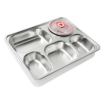304不鏽鋼五格餐盤 Set 附蓋子 附碗  28.5 x 22.5 x 4.5cm  KL-B1943  1個