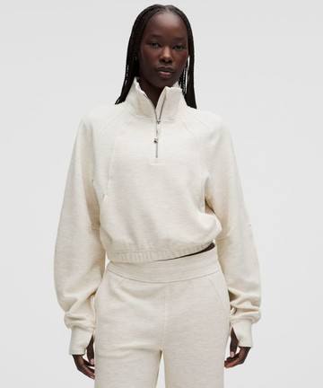 Scuba Cropped Funnel-Neck Half Zip Sweatshirt Waffle Size Large
