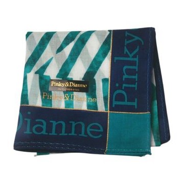 Pinky&Dianne 白底青綠斜紋棉100%品牌字母LOGO帕領巾(48CM)
