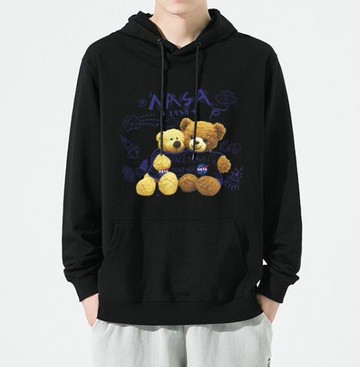 FINDSENSE X 2022 街頭時尚 男士 卡通NASA小熊印花 連帽套頭長袖外套 連帽T恤 長袖帽T