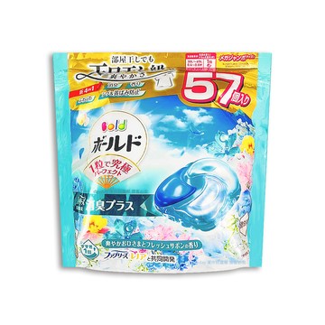 P&G 日本Bold強洗淨柔軟香氛洗衣凝膠球57顆/袋-白葉花香(水藍)(4合1防悶臭家庭號洗衣球)