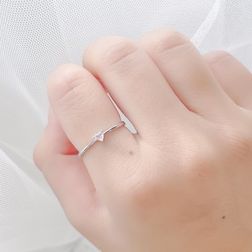 粉晶925純銀心形寶石爪鑲戒指 可調式戒指