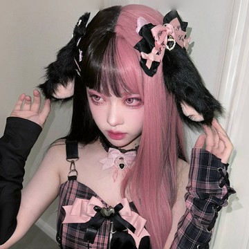 【台灣有貨】 地雷系假毛女Lolita粉黑雙拼長髮法式甜美百搭全頭套拍照寫真道具