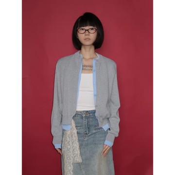 April20th 灰色假兩件針織衫開衫女2025新款春秋獨特洋氣長袖上衣