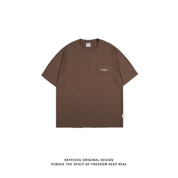 KKyesiou美式復古純色潮牌短袖T恤男女oversize街頭純棉情侶體恤