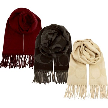 【COACH】大C LOGO喀什米爾混羊毛圍巾(多色供選)