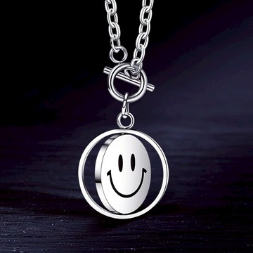旋轉笑臉男士項鏈吊墜情侶潮嘻哈個性裝飾品輕奢小眾潮牌掛飾百搭