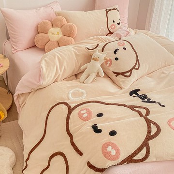 2021新款潮牛奶絨床上四件套冬季雙面法蘭珊瑚絨床品加厚被套床單