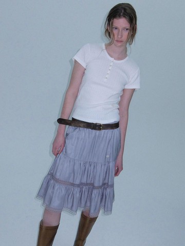 SATIN LACE TIRED SKIRT [STEEL GRAY]
