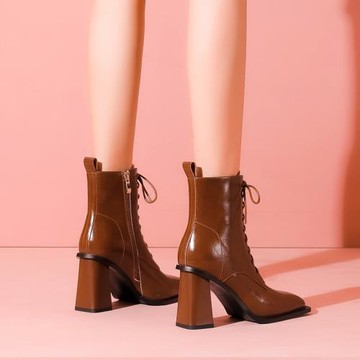 爆款馬丁靴女炸街瘦瘦靴2025年新款秋冬真皮靴子粗跟方頭高跟短靴