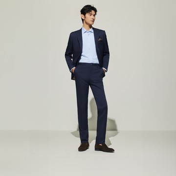 商務成套可機洗涼感彈性條紋雙釦套裝/烏賊墨水色 | 5111221379